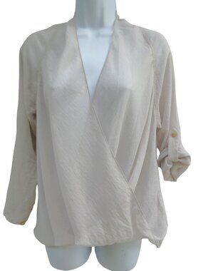 Helmut Lang USA Gray Sheer Draped Surplice Top Raglan Long Sleeves Roll Up Tabs